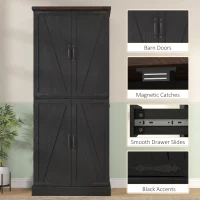 HOMCOM 72" Tall Kitchen Pantry Cabinet, Farmhouse Storage Cabinet with 8 Door Racks and Adjustable Shelves, Black(m-6)