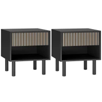 HOMCOM Modern Bedside Table with Drawer and Open Shelf, Sofa Side Table for Bedroom Living Room, Set of 2, Black(m-9)