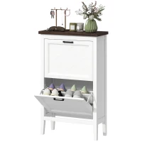 HOMCOM Shoe Cabinet with 2 Flip Drawers, Farmhouse Narrow Shoe Storage Cabinet with Adjustable Shelves, White(m-2)