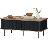 HOMCOM Nordic Side Table with Fluted Tambour Sliding Doors and Steel Legs, Coffee Table with Storage for Living Room, Black(m-2)