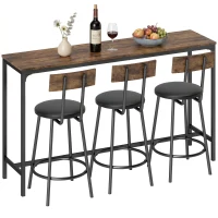 HOMCOM Bar Table Set Counter Height Barstools Set of 4 PU Cushioned Seats Rustic Brown(m-13)