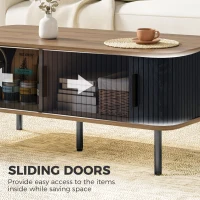 HOMCOM Nordic Side Table with Fluted Tambour Sliding Doors and Steel Legs, Coffee Table with Storage for Living Room, Black(m-5)