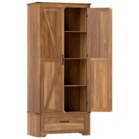 HOMCOM 72" Farmhouse Pantry Cabinet with Adjustable Shelves, Kitchen Pantry Cabinet with 2 Doors, Brown(m-3)