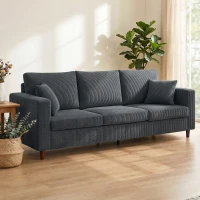 HOMCOM 3 Seater Sofa with Wide Seat, Corduroy Couch with Deep Seat, Spring Cushion, Dark Grey(m-1)