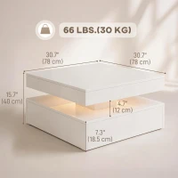 HOMCOM LED Coffee Table with Storage, 2-Tier Modern Center Table with Open Shelf and Remote for Living Room, High Gloss White(m-3)