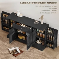 HOMCOM 55" Modern Kitchen Storage Cabinet with Drawer, Adjustable Shelves, Small Kitchen Pantry with Door Racks, Black(m-4)