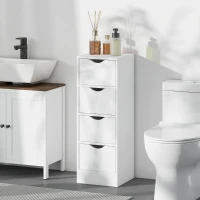 HOMCOM 4-Drawer Bathroom Cabinet, Freestanding Narrow Storage Cabinet with Groove Handles for Small Spaces, White(m-7)