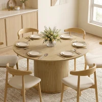 HOMCOM Round Dining Table for 4-6, 47 Inch Kitchen Table with Fluted Pedestal Base, for Kitchen Living Room Dining Room, Natural(m-1)