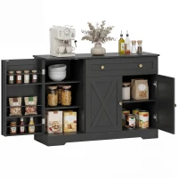 HOMCOM Sideboard Buffet Cabinet, Farmhouse Coffee Bar Cabinet with Door Shelves, Adjustable Shelves, Drawer, Barn Doors, Black(m-9)