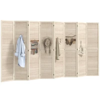 HOMCOM 5.6 Ft. Tall 8-Panel Room Divider, Pegboard Panel Folding Privacy Screen, Partition Wall Divider for Bedroom, Natural(m-9)