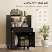 HOMCOM Microwave Cart with Wheels, Microwave Stand with Worktop, Open Shelves and Drawer, Storage Cabinet, Black(m-4)