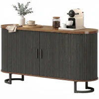 HOMCOM Fluted Sideboard Buffet Cabinet, 55" Modern Coffee Bar Cabinet with Sliding Doors and Adjustable Shelves, Black(m-2)