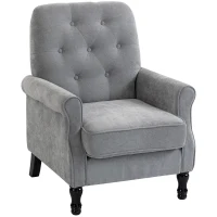 HOMCOM Accent Chair, Mid-Century Modern Armchair with Thick Padded Seat, Spring Cushion, Solid Wood Legs, Grey(m-9)