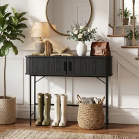 HOMCOM Mid-Century Entryway Table, Narrow Console Table with Storage Compartments for Behind Couch, Living Room, Black(m-1)
