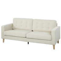 HOMCOM 3 Seater Sofa Upholstered with Padded Cushion Modern Button Tufted Couch with Wood Legs, Cream White(m-2)