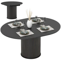 HOMCOM Extendable Kitchen Table for 6-8, 43.5"-59" Farmhouse Dining Table with Pedestal Base Black Wood Grain(m-9)