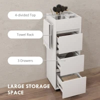 HOMCOM Slim Bathroom Cabinet, Bathroom Storage Cabinet with 4 Top Compartments, 3 Drawers & Towel Rack for Narrow Spaces, White(m-4)