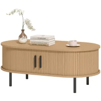 HOMCOM Coffee Table with Sliding Tambour Doors and Storage Center Table with Metal Legs, 39", Natural(m-2)