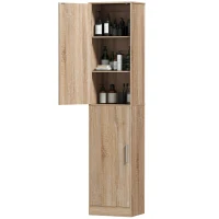 HOMCOM Tall Bathroom Cabinet, Slim 6-Tier Bathroom Floor Cabinet with 2 Doors and 4 Adjustable Shelves, Natural Wood(m-8)