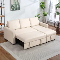 HOMCOM 83" Sofa Bed, Pull Out Sleeper L Shaped Sectional Couch with Reversible Storage Chaise, Wide and Deep Seat, Cream White(m-8)