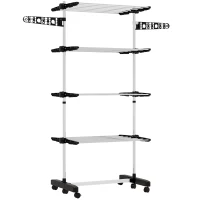 HOMCOM Garment Drying Rack Stainless Steel Folding Clothes Hanging Rack with Side Wings Castors for Indoor Outdoor Black(m-9)