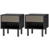 HOMCOM Modern Bedside Table with Drawer and Open Shelf, Sofa Side Table for Bedroom Living Room, Set of 2, Black(m-2)