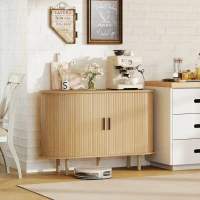 HOMCOM 47" Buffet Cabinet with Tambour Sliding Doors, Fluted Sideboard with Storage Shelves and Wooden Legs, Oak(m-8)