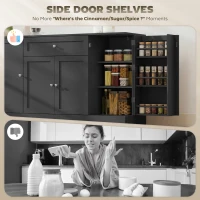 HOMCOM 55" Modern Kitchen Storage Cabinet with Drawer, Adjustable Shelves, Small Kitchen Pantry with Door Racks, Black(m-5)