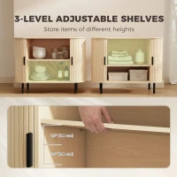 HOMCOM Sideboard Buffet Cabinet with Curved Tambour Doors and Storage, Natural Wood(m-6)