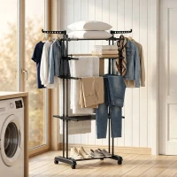 HOMCOM 5-Tier Clothes Drying Rack, Foldable Laundry Drying Rack with Wheels, Side Wings, Black(m-8)