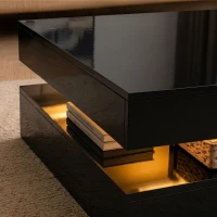 HOMCOM LED Coffee Table with Storage, 2-Tier Modern Center Table with Open Shelf and Remote for Living Room, High Gloss Black(m-10)