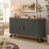 HOMCOM Fluted Sideboard Buffet Cabinet, 55" Modern Coffee Bar Cabinet with Sliding Doors and Adjustable Shelves, Black(m-8)
