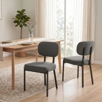 HOMCOM Upholstered Linen Fabric Kitchen Chairs, Modern Dining Chairs Set of 2 with Metal Legs, Grey(m-7)