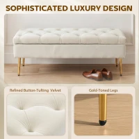 HOMCOM Upholstered Bedroom Bench with Gold Tone Metal Legs, Velvet Tufted and Thick Padding, Beige(m-4)