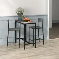 HOMCOM Industrial Bar Table Set Counter Height 3 Piece and 2 High Back Stools Set Dining Table Set Grey(m-6)