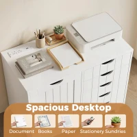 HOMCOM Mobile Lateral Filing Cabinet with 5 Drawers, Printer Stand with Power Outlets and USB Ports for Home Office, White(m-5)