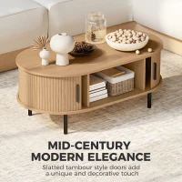 HOMCOM Coffee Table with Sliding Tambour Doors and Storage Center Table with Metal Legs, 39", Natural(m-4)