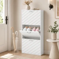 HOMCOM Shoe Storage Cabinet with 3 Flip Drawers, Narrow and Slim, 9-12 Pair of Shoes Organizer for Hallway, Entryway, White(m-1)