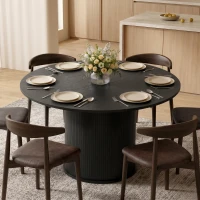 HOMCOM Round Dining Table for 4-6, 47 Inch Kitchen Table with Fluted Pedestal Base, for Kitchen Living Room Dining Room, Black(m-8)