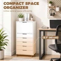 HOMCOM File Cabinet on Wheels Mobile Printer Stand with 5 Drawers for Home Office White(m-6)