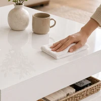 HOMCOM LED Coffee Table with Storage, 2-Tier Modern Center Table with Open Shelf and Remote for Living Room, High Gloss White(m-12)