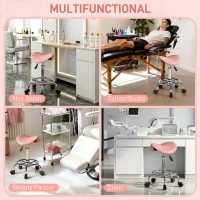 HOMCOM Saddle Stool, PU Leather Adjustable Rolling Salon Chair, Pink(m-7)