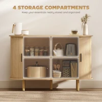 HOMCOM 47" Buffet Cabinet with Tambour Sliding Doors, Fluted Sideboard with Storage Shelves and Wooden Legs, Oak(m-6)