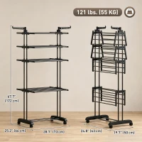 HOMCOM 5-Tier Clothes Drying Rack, Foldable Laundry Drying Rack with Wheels, Side Wings, Black(m-3)