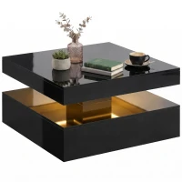 HOMCOM LED Coffee Table with Storage, 2-Tier Modern Center Table with Open Shelf and Remote for Living Room, High Gloss Black(m-13)