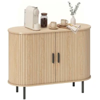 HOMCOM Sideboard Buffet Cabinet with Curved Tambour Doors and Storage, Natural Wood(m-13)