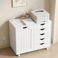 HOMCOM Mobile Lateral Filing Cabinet with 5 Drawers, Printer Stand with Power Outlets and USB Ports for Home Office, White(m-8)