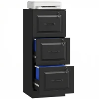 HOMCOM 3 Drawer File Cabinet with Lock, Vertical Filing Cabinet with Adjustable Hanging Bars for A4 and Letter Size, Black(m-9)