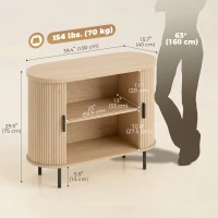 HOMCOM Sideboard Buffet Cabinet with Curved Tambour Doors and Storage, Natural Wood(m-3)