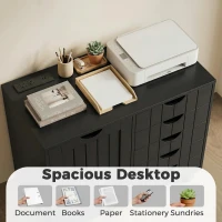 HOMCOM Mobile Lateral Filing Cabinet with 5 Drawers, Printer Stand with Power Outlets and USB Ports for Home Office, Black(m-5)